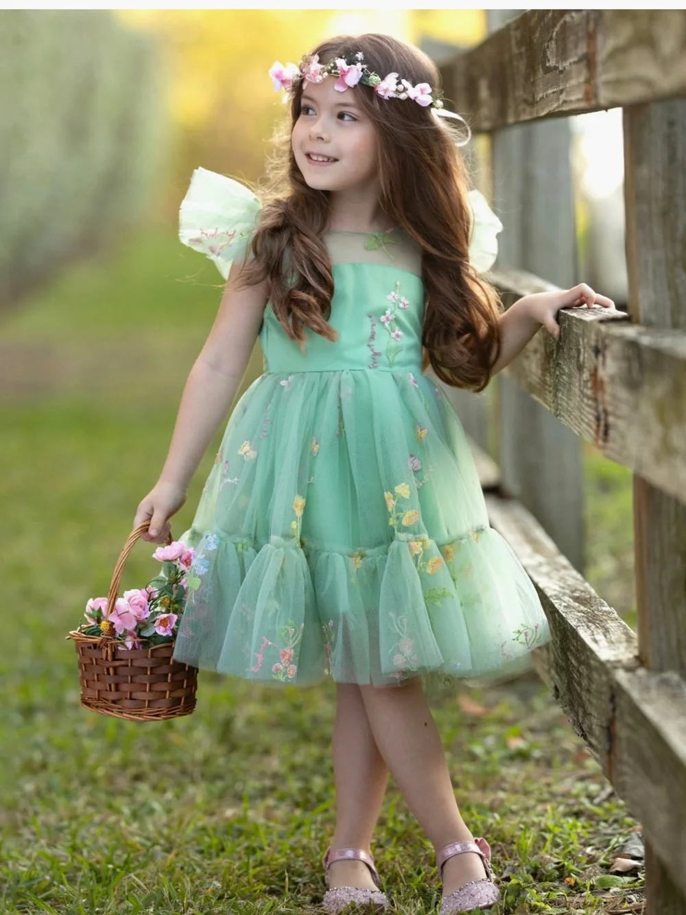 Floral Tulle Party Dress for Girls